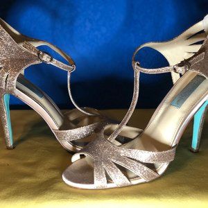 Blue by Betsey Johnson T Strap Gold Glitter Heels